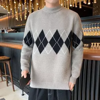 Новый осенне-зимний мужской свитер из искусственного меха норки с полувысоким воротником и толстым флисом в качестве базового слоя для тепла M