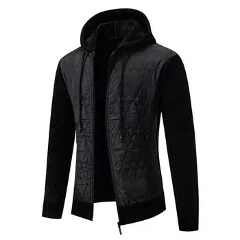 Новый осенне-зимний мужской вязаный кардиган с капюшоном, мужской толстый модный трикотажный свитер в стиле пэчворк, мужские теплые повседневные свитера-куртки L чёрный