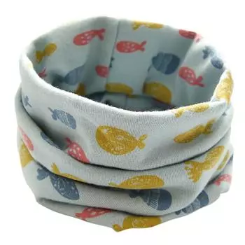 Новый осенне-зимний шарф с изображением рыбы для мальчиков и девочек, хлопковые шарфы с уплотнительным кольцом на шею синий