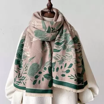 Новый осенне-зимний шарф женский универсальный имитация кашемира двусторонняя печать утолщенная внешняя теплая шаль 66*186cm