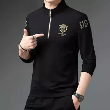 Новый осенне-зимний свитшот на полумолнии для мужчин молодого и среднего возраста, воротник стойка, футболка с длинными рукавами, модная мужская одежда M