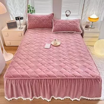 Новый осенне-зимний теплый комплект простыней с юбкой-кроватью, хлопковый сэндвич, стеганый комплект кружевных простыней с комочками волос, теплый наматрасник 120x200cm 3 pcs set