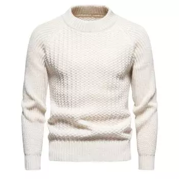 Новый осенне-зимний толстый теплый свитер, облегающий мужской свитер, мужской многоцветный вязаный свитер M бежевый