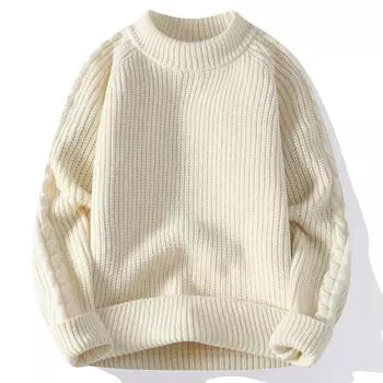 Новый осенне-зимний толстый теплый свитер, облегающий мужской свитер, мужской многоцветный вязаный свитер M бежевый