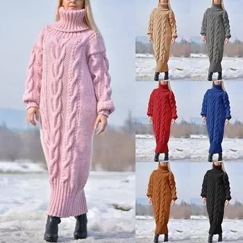 Новый осенне-зимний утепленный свитер, платья для женщин, водолазка с длинным рукавом, вязаные свитера в стиле ретро, женские пуловеры, свитер XXXXXL чёрный