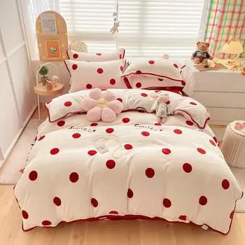 Новый осенне-зимний утолщенный комплект постельного белья из четырех предметов из молочного бархата класса А, бархатный детский бархатный комплект постельного белья из четырех предметов 1.2m bed sheet model-3PCS