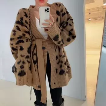 Новый осенне-зимний винтажный ремень с v-образным вырезом, ленивый свободный свитер на пуговицах One Size синий