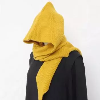 Новый осенне-зимний вязаный комбинезон-накидка с шарфом и шалью для женщин, однотонный универсальный вязаный шарф, модная шерстяная шапка Hat scarf чёрный