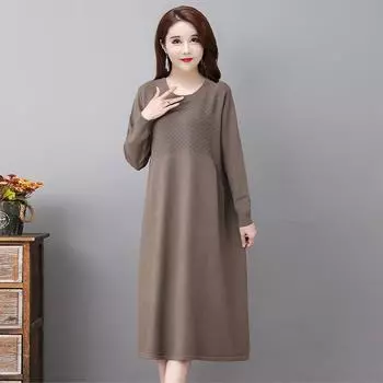 Новый осенне-зимний вязаный свитер, пуловер для похудения, свободное платье выше колена, осенне-зимний вязаный свитер