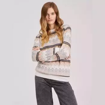 Новый осенне-зимний жаккардовый женский вязаный свитер с круглым вырезом, длинный рукав, свободный топ, женский теплый свитер S верблюд