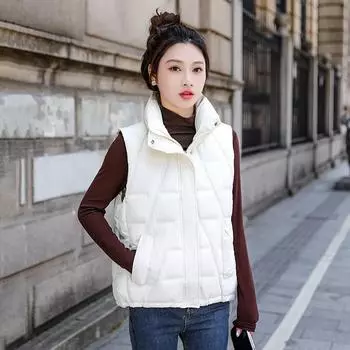 Новый осенне-зимний женский модный пуховый хлопковый жилет жилет жилет свободная и универсальная верхняя одежда хлопковый жилет L белый
