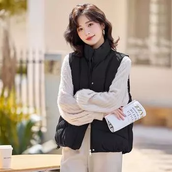 Новый осенне-зимний женский модный пуховый хлопковый жилет жилет жилет свободная и универсальная верхняя одежда хлопковый жилет M