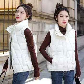 Новый осенне-зимний женский модный жилет из хлопка, свободный и универсальный жилет из хлопка для верхней одежды L белый