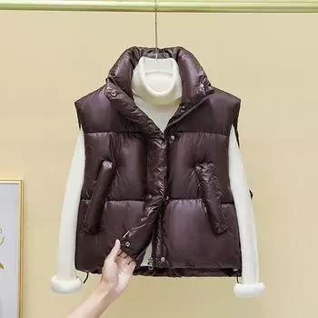 Новый осенне-зимний женский модный жилет из хлопка, свободный и универсальный жилет из хлопка для верхней одежды M чёрный