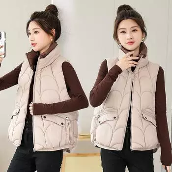 Новый осенне-зимний женский модный жилет из хлопка, свободный и универсальный жилет из хлопка для верхней одежды M чёрный