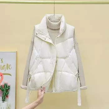 Новый осенне-зимний женский модный жилет из хлопка, свободный и универсальный жилет из хлопка для верхней одежды M чёрный