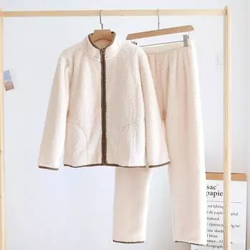 Новый осенне-зимний женский пижамный комплект из двух частей, фланелевые брюки с длинными рукавами, утепленная женская простая домашняя одежда M