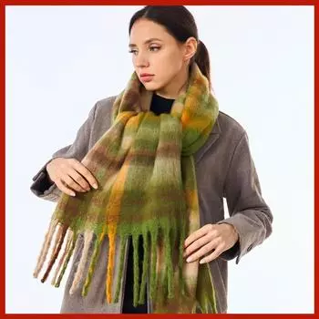 Новый осенне-зимний женский толстый и теплый клетчатый шарф Baba, мохеровый шерстяной шарф с имитацией кашемира, высококачественная и универсальная теплая шаль 220*50cm