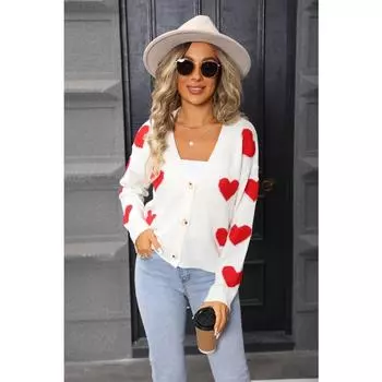 Новый осенне-зимний женский трикотажный кардиган с длинными рукавами в форме сердца, универсальный тонкий топ на День святого Валентина S белый