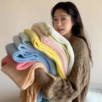 Новый осенне-зимний женский универсальный модный трендовый шарф с кисточками, шаль для тепла, однотонный, плотная шерсть, хорошее качество, высокая экономическая эффективность 38*240CM