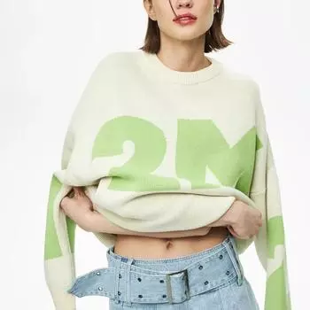 Новый осенне-зимний женский вязаный свитер с круглым вырезом и длинным рукавом, свободный топ, женский русский свитер с надписью «Письмо», теплый свитер S зелёный