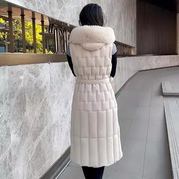 Новый осенне-зимний женский жилет без рукавов с капюшоном и воротником из искусственного меха, однотонный, утолщенный, теплый, спортивный, повседневный, свободный, легкий L