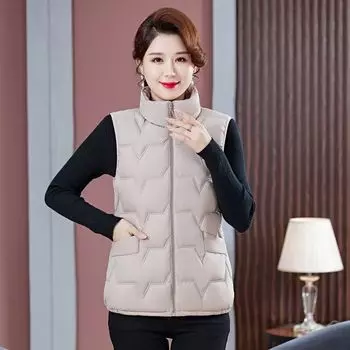 Новый осенне-зимний жилет из хлопка, женская верхняя одежда, утолщенный жилет, одежда для мам, теплая одежда для женщин среднего и пожилого возраста, жилет XL чёрный