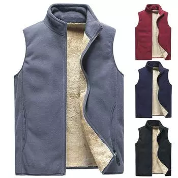 Новый осенне-зимний жилет Plus Velvet Vest для мужчин, однотонный жилет, куртка для мужчин, жилет Cross-border большого размера из овечьего бархата, утепленный мужской жилет 8XL чёрный