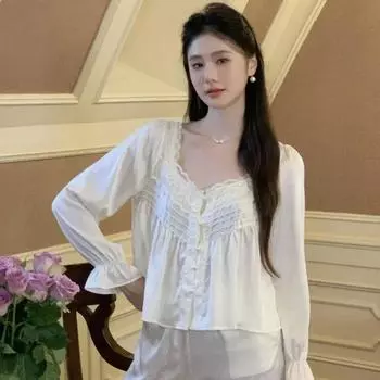 Новый осенний костюм пижамы женские тонкие брюки с длинным рукавом из двух частей домашняя одежда S