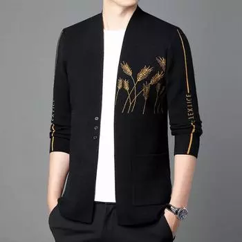 Новый осенний мужской трикотаж, кардиган, мужской тонкий свитер, молодежная мужская одежда, повседневная вязаная куртка M