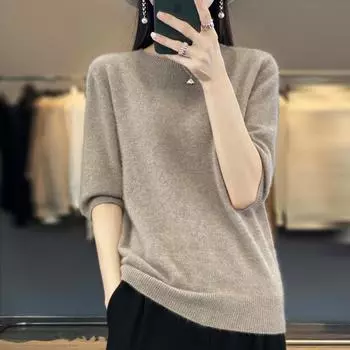 Новый осенний стиль шерстяной свитер с круглым вырезом обычный свитер женский кардиган M