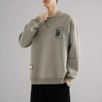 Новый осенний свитер, мужская мода, мужской круглый вырез, тренд, универсальный свободный топ, длинный рукав, нижняя рубашка M