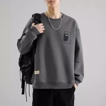 Новый осенний свитер, мужская мода, мужской круглый вырез, тренд, универсальный свободный топ, длинный рукав, нижняя рубашка M