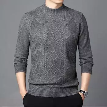 Новый осенний свитер с круглым вырезом, мужской вязаный свитер, мягкий однотонный жаккардовый свитер, мужская одежда M