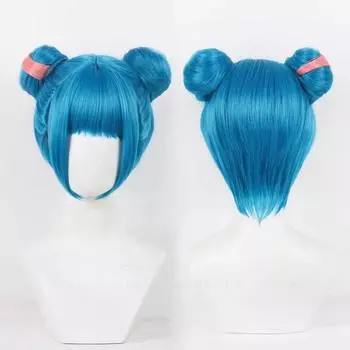 Новый парик для косплея Jinx Arcane Season 2, короткие синие, две булочки, термостойкие синтетические волосы, парики для ролевых игр в стиле аниме LOL + WigCap One Size