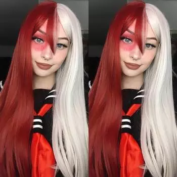 Новый парик для косплея Лолиты, полукрасный, наполовину черный, длинный прямой парик, парики для Хэллоуина, двухцветный цвет омбре 1