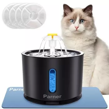 Новый Parner Автоматическая поилка для кошек и домашних животных Поилка для воды из нержавеющей стали BPA Free Тихая автоматическая циркуляция Большая емкость Цветочный дизайн Светодиодная вода