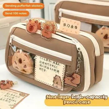 Новый пенал Capibala, канцелярская сумка, симпатичный тканевый пенал, кавайный, устойчивый к грязи, вместительный, на вид, пенал