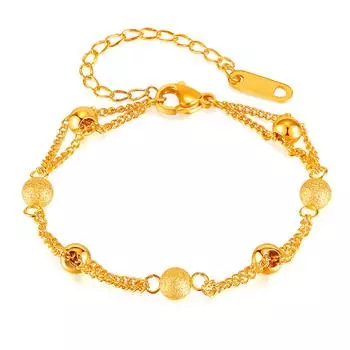 Новый персонализированный простой браслет из нержавеющей стали с позолоченным матовым шариком и бусинами