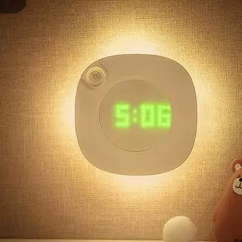 Новый PIR датчик движения, ночная аварийная лампа, перезаряжаемая лампа с регулируемой яркостью, часы с USB/батарейкой, лампа для прохода в ванной комнате, домашний декор белый