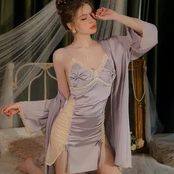 Новый пижамный комплект для женщин, осеннее однотонное атласное кружевное мини-платье с накладкой на грудь, пижама с открытой спиной, сексуальная пижама для женщин M