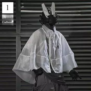 Новый плащ из жемчужной пряжи Jiye Heavy Industry для мужчин, свободный и повседневный солнцезащитный топ в стиле хип-хоп с воротником-стойкой L бежевый