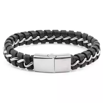 Новый плетеный браслет-цепочка Браслет из смешанной кожи чёрный