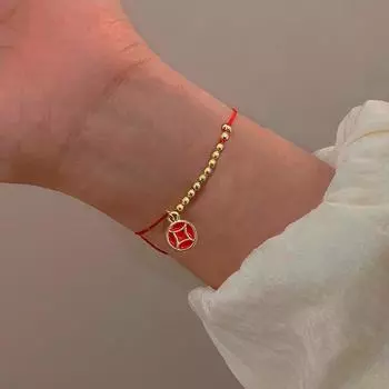 Новый плетеный красный браслет из бисера, модный браслет с медной монетой, кулон, браслет, подарок на вечеринку