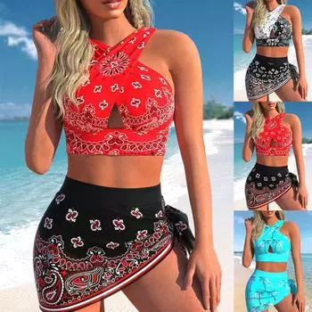 Новый пляжный новый женский бикини с подвесным воротником из двух предметов, красный пляжный купальник в богемном стиле, S-6XL S красный