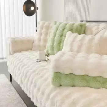 Новый плюшевый чехол для дивана и кресла с кроликом, оптовая продажа, зимняя толстая мягкая плюшевая подушка, нескользящий кожаный чехол для дивана и сиденья 70x70cm оранжевый