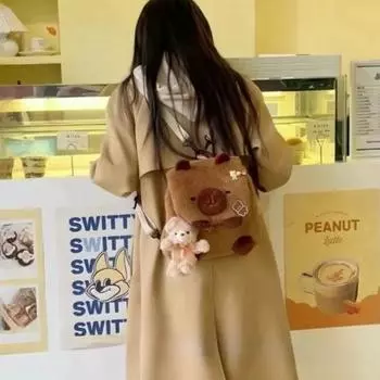Новый плюшевый рюкзак Capybara Doll Simplicity, женская сумка на плечо с рисунком животных, сумка-мультяшный кампус, женская сумка на плечо