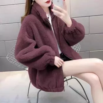 Новый плюшевый женский топ осень-зима плюшевый утолщенный теплый воротник-стойка теплый женский кардиган флисовая куртка на молнии M recommends within 80-52.5 kg зелёный