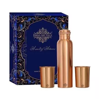 Новый подарочный набор для напитков Copper Drink с простым матовым дизайном, 1 бутылка и 2 стакана с коробкой, подарочный предмет для случаев, вечеринок, бутылка-1 литр и стакан-300 мл