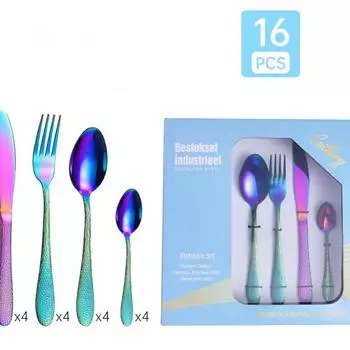 Новый подарочный пакет с отверстиями оконного типа Посуда из нержавеющей стали Водяной куб Нож для стейка, вилка и ложка Подарочный набор из четырех основных предметов